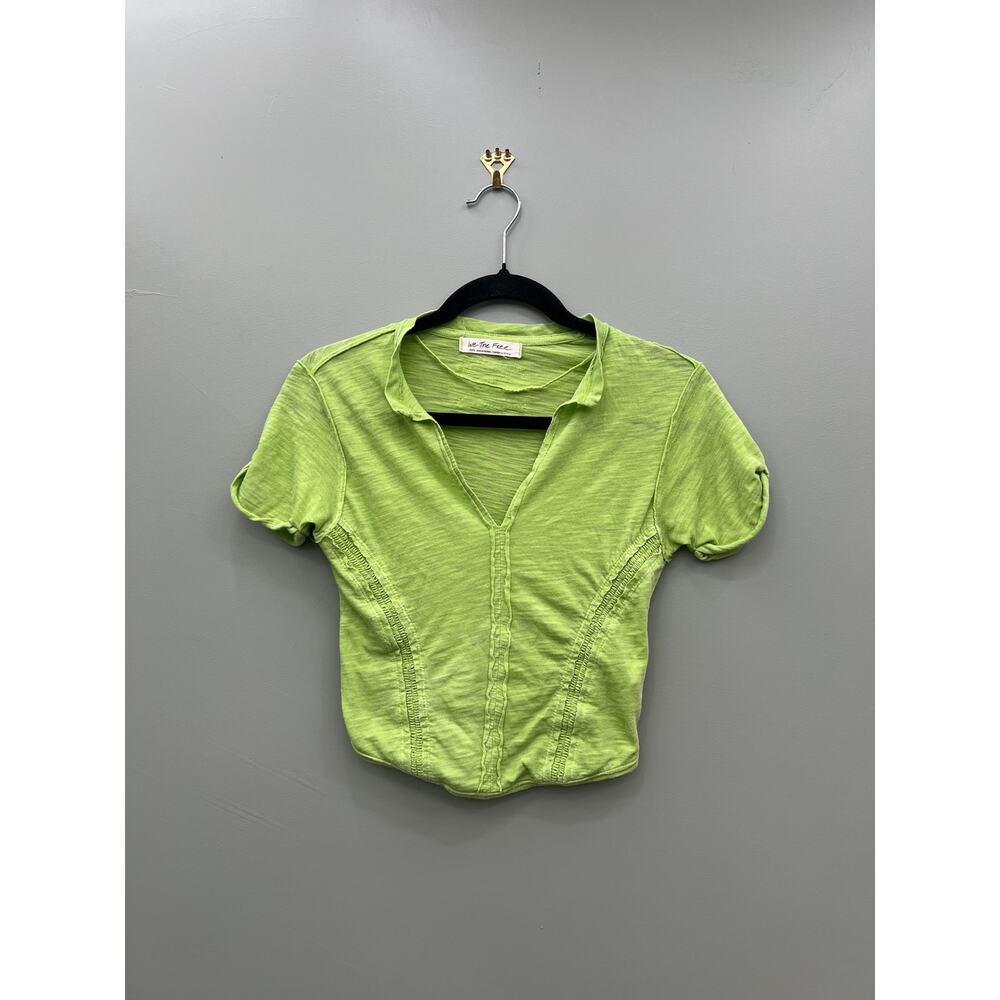 We The Free Lime Green Baby Tee Y2K Boho Fitted Summer Top Small - Picture 3 of 6